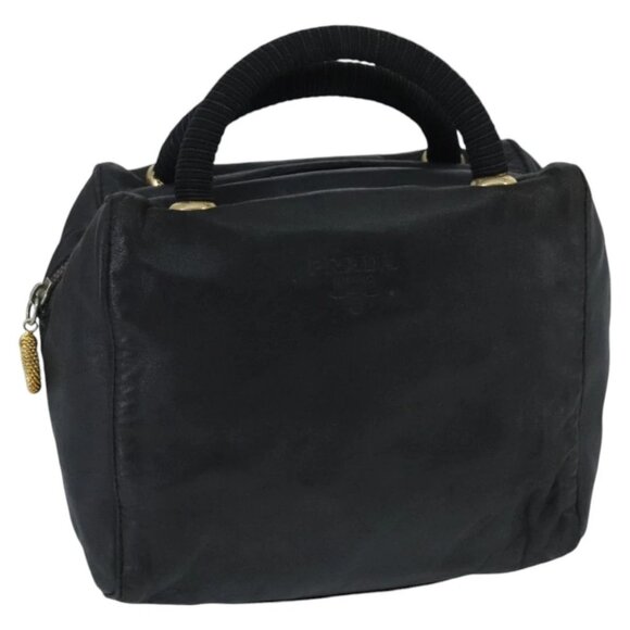 PRADA Hand Bag Leather Black Gold Auth 97627 - Picture 1 of 16
